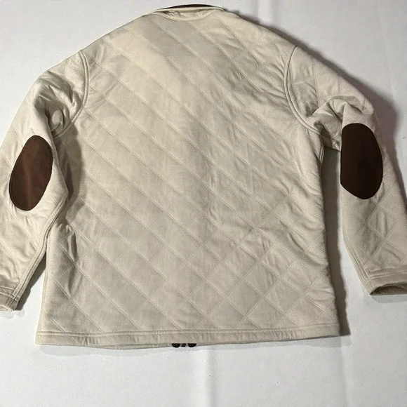 Cremieux Mens XL Quilted Jacket Cream Brown Elbow Patch Full Zip Excellent - Picture 2 of 9